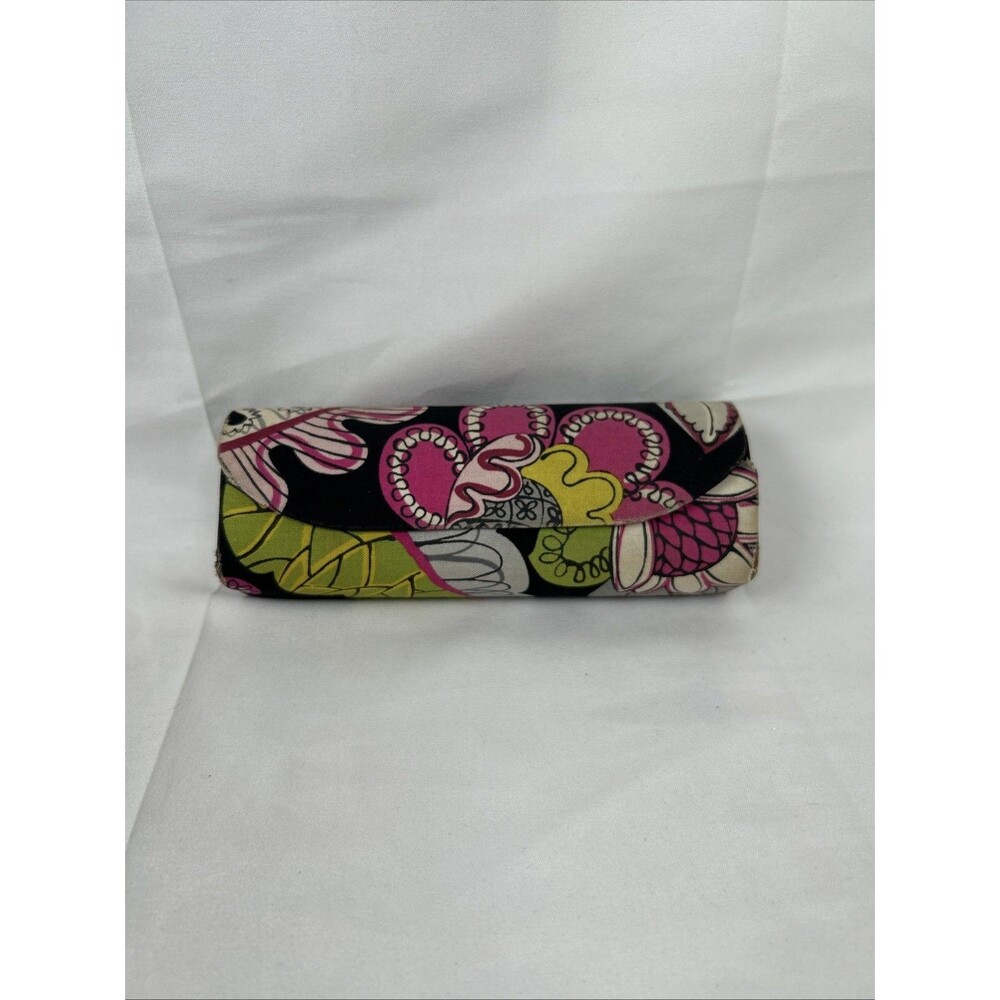 Vera Bradley Glasses Case Paisley Floral Print Black Pink Clam Hard Sunglasses